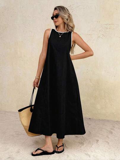 SHEIN Frenchy Vestido largo casual sin mangas para vacaciones