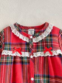 Newborn Cute Long Sleeve Footed Romper, Sweet Red Fall Winter - Red - View 7