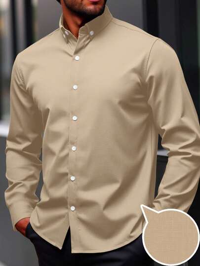 Manfinity Homme Camisa casual de manga larga con botones delanteros de unicolor para hombres de talla grande