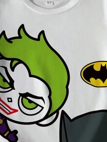 BATMAN X SHEIN 小男孩夏季休闲卡通图案短袖白色T恤 - 白色 - 查看 3