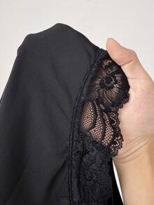 NU&NOW 女士法式优雅奢华简约高端休闲度假镂空网纱性感拼接舒适吊带连体衣，适合毕业派对、节日活动、度假、约会等场合。 - 黑色 - 查看 6