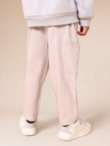 SUMWON Pantalones de chándal casuales con cordón y bolsillos laterales para niños, ajuste relajado y cómodo, para usar en otoño, invierno y días de descanso - Albaricoque - Ver 3