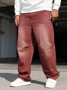 Manfinity Homme 大码男士休闲水洗复古牛仔裤 - 紫色 - 查看 5