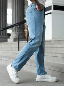 Manfinity Homme Men's Straight Loose Casual Pockets Jeans - Blue - View 8