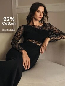 MOTF PREMIUM CONTRAST LACE SHEER DRESS - Black - View 2