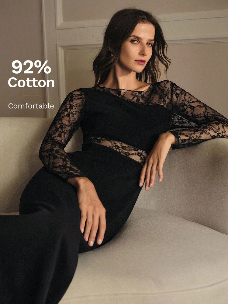 VESTIDO TRANSPARENTE DE RENDA CONTRASTANTE