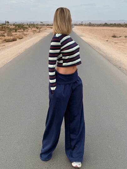 Mélanie ORL MUSERA' 刺绣长袖条纹上衣，可爱休闲，适合假日度假、优雅机场穿搭，仅限女士集体办公着装，适合返校季、秋季、圣诞节、冬季等场合，优雅百搭。