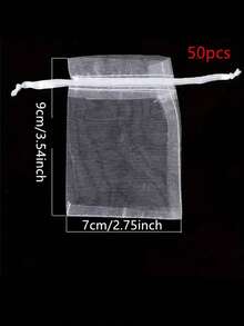 10/20/30/50个装纯色欧根纱抽绳糖果礼品袋、化妆品包装袋、珠宝收纳袋，防晒旅行保暖 - 白色 - 查看 3