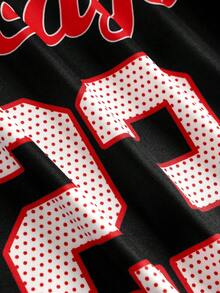 SHEIN Girlism 少女黑色休闲圆领字母数字图案短袖T恤，适合春夏穿着，街头风、运动、日常穿着皆宜，百搭实用 - 黑色 - 查看 3