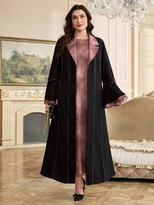 Al Najma 大码女士优雅喇叭袖扎染无袖连衣裙 - 黑色 - 查看 5