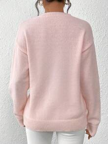 EMERY ROSE Crew Neck Pullover Autumn/Winter Top, Pink Butterfly Beaded Embroidery Sweater - Pink - View 2