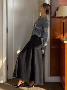 Livesso Elegant Black Sequin Embellished Skirt, Suitable For New Year, Christmas, Wedding, Party, Formal Occasions, Autumn/Winter - Black - View 6