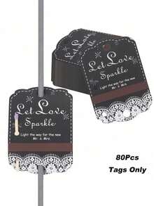 80个乡村风白色蕾丝婚礼烟花标签，带火柴盒和点燃棒，婚礼派对回礼送别标签，牛皮纸装饰（仅包含标签）