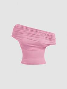 SHEIN MOD 3-Way Wear 女式休闲纯色修身上衣 - 珊瑚粉 - 查看 9