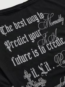 ROMWE Avant 女士复古Y2K坏女孩浪漫朋克十字字母印花露肩长袖透视T恤上衣 - 黑色 - 查看 3