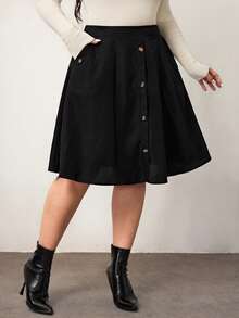 Enliva 大码纯色简约休闲裙 - 黑色 - 查看 8