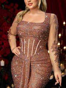 Glamrae Đầm dạ hội dáng đuôi cá sang trọng, cỡ lớn, màu sâm panh, đính sequin lấp lánh, tay dài, thêu tay tinh xảo, phù hợp cho mọi dịp trang trọng như đám cưới, tiệc tùng, lễ tốt nghiệp, dạ hội, lễ tình nhân. - Rượu sâm banh - Xem 3