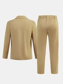 SHEIN 青少年男童休闲卡其套装，绅士风格，舒适时尚，适合日常穿着、上学、郊游、户外活动、音乐节、节日派对、夏季海滩度假、夏日氛围、各种节日活动。