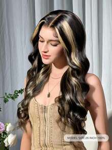 1B/27 渐变挑染蕾丝前假发，真人发，预先拔毛，6X5 蕾丝渐变波浪卷假发，无胶假发，女士真人发，18 英寸，180% 密度 - S1/22 - 查看 4