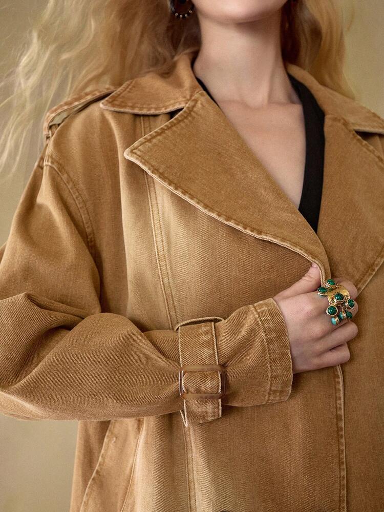 MOTF STUDIO WOMEN'S DOUBLE BREASTED WASHED DENIM WINDBREAKER JACKET, AUTUMN/WINTER