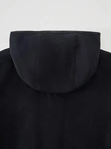 1pc Teen Boy's Casual Basic Minimalist Style Chest Pocket Design Hooded Zip-Up Jacket, Suitable For Leisure, School, Sports And Outdoor Wear Fall Winter - Black - View 6