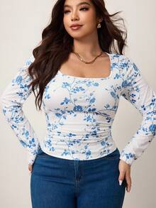 Enliva Rose Floral Print Loose Fit Crew Neck T-Shirt, Plus Size, Suitable For Spring & Autumn - Multicolor - View 10