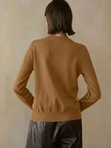 Revavyn Áo len cardigan cổ tròn tay dài họa tiết khối màu Argyle ôm sát dành cho nữ, mặc đi làm thường ngày - màu nâu - Xem 3