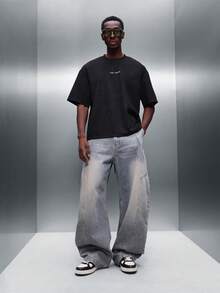 PLAYBOY X SUMWON Boxy Fit Crew Neck Short Sleeve Tee With Bunny Chain Graphics - Black - View 3