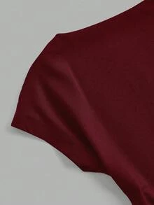 SHEIN EZwear Bộ 3 áo thun nữ cổ tròn tay ngắn hở lưng màu đen, trắng, đỏ tía, tối giản, phù hợp cho mùa hè - Nhiều màu - Xem 10