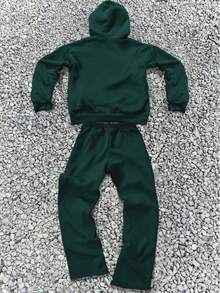 青少年男童休闲简约秋季新款Y2K嘻哈风格星星图案英文字母宽松连帽长袖喇叭裤两件套，适合秋冬季穿着 - 彩色 - 查看 2