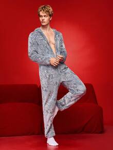 Autumn/Winter Plush Fluffy Funny Game Console Men's Jumpsuit Loungewear - Multicolor - View 6