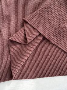 Teen Girl Solid Color Round Neck Bow Decor Sweater & Knit Pants Cute Set,Korean Brown Outfits For Back-To-School Burgundy Autumn Holiday Cute - Coffee Brown - View 9
