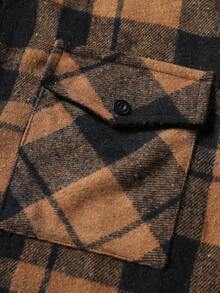 Manfinity Homme 加大码男士复古休闲格子前开襟衬衫式外套，秋季款 - 咖啡棕 - 查看 4