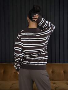 SAYEHFBABY Women's Autumn Retro Striped Turtleneck Sweater - Coffee Brown - View 2