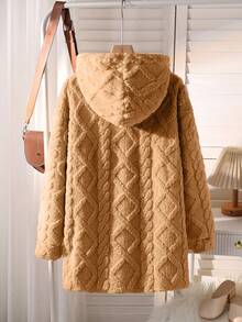 Sparklyn Chaqueta de cárdigan con capucha de punto acanalado, versátil y casual para uso diario y escolar para niñas preadolescentes, otoño/invierno - Marrón - Ver 2