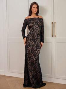 Aloruh 女士性感优雅纯色酒红色无肩带A字蝴蝶结连衣裙，情人节 - 酒紅色 - 查看 4