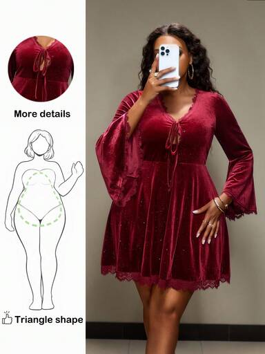 Truni Elegancka sukienka imprezowa z koronką w dużym rozmiarze, zimowa, na figurę trójkąta gruszkowego