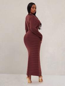 Radiana 大码女式秋冬优雅华丽迷人性感基本款长袖时尚紧身毛衣裙 - 棕色 - 查看 6