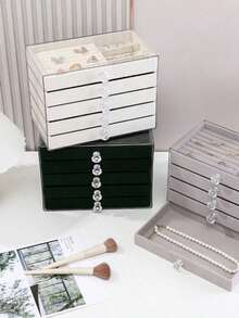 Zazumi 1 hộp đựng trang sức nhung 5 lớp, hộp đựng trang sức, vòng cổ, khuyên tai và nhẫn, hộp đựng trang sức di động dung tích lớn dành cho phụ nữ và trẻ em gái, hộp đựng đồ phòng tắm, hộp ngăn kéo để bàn, hộp đựng đồ có thể xếp chồng lên nhau, hộp đựng trang sức ngăn kéo có giá để đồ, hộp đựng nhẫn, hộp đựng khuyên tai, hộp đựng trang sức ngăn kéo - Nhiều màu - Xem 2