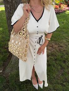 Jeta Ari 时尚度假镂空串珠细节单肩包，优雅包包 - 駝色 - 查看 5