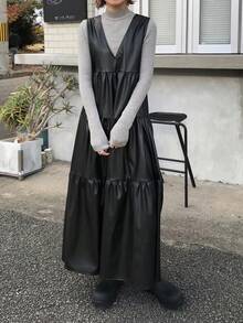 FRIFUL 女士休闲V领系带露背长连衣裙，秋季