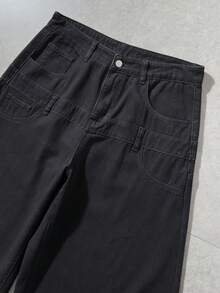ROMWE MEN Casual Men Slant Pocket Wide Leg Jeans - Black - View 4
