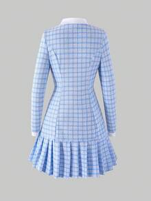SHEIN Tween Girl Casual Collegiate Striped Pattern Colorblock Big Bow Decor Pleated Hem Fitted Dress