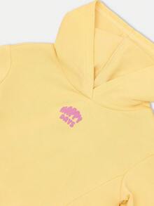 SUMWON 女婴两件套淡黄色套头衫连帽衫运动衫短裤套装抽绳腰部春夏休闲装 - 黃色 - 查看 5