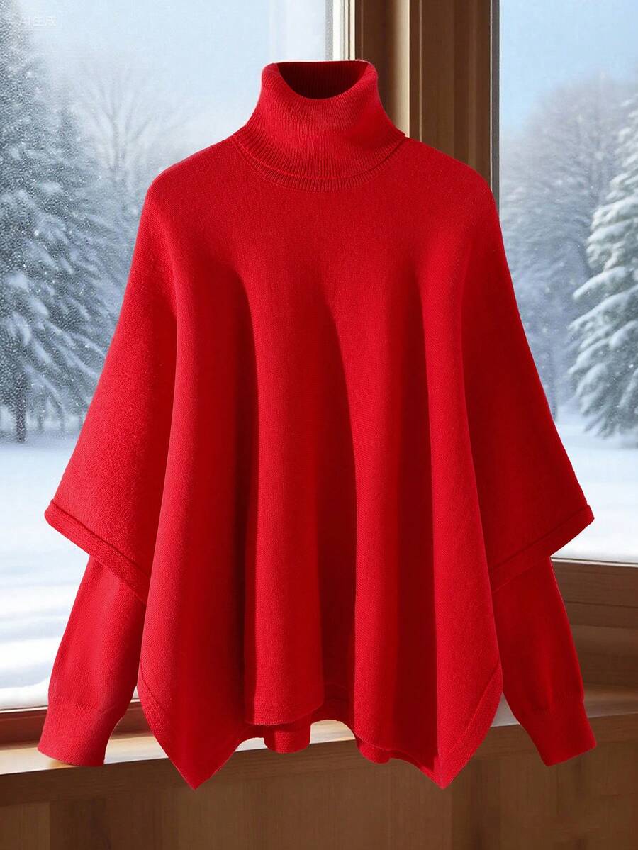 GlowEve CURVE Maglione a collo alto tinta unita con maniche lunghe, casual e minimalista, adatto per autunno/inverno, taglie comode - Rosso - Visualizzare 1