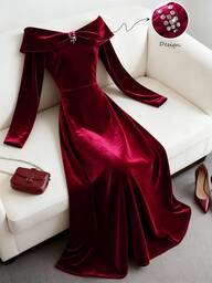 GlowEve Elegantes Damen V-Ausschnitt Kleid, A-Linie Rosen Satin Partykleid