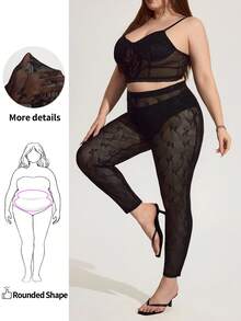 Enliva Quần legging bó sát Sheer Butterfly Jacquard co giãn cao cỡ lớn, Quần legging thu cho nữ, Mùa đông, CURVE PLUS - màu đen - Xem 1