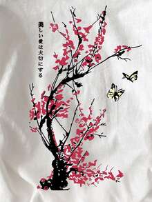 SHEIN 女式休闲花卉印花圆领短袖T恤，夏季 - 白色 - 查看 5