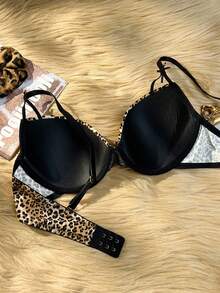 SHEIN 1pc Leopard Print Bra With Bow Decor And Underwire Support - Multicolor - View 7