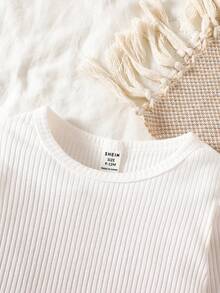 SHEIN Bộ 2 quần yếm nhung kẻ cho bé gái, trang phục thời trang họa tiết hoa nhỏ xinh xắn - Đỏ - Xem 4